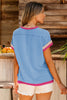 Sky Blue Textured Contrast Trim Round Neck T Shirt