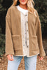 Light French Beige Puffy Plush Corduroy Edge Patchwork Jacket with Big Pockets