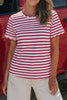 Black Stripe Scalloped Trim Round Neck T Shirt