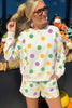 Multicolour Polka Dot Print Drop Shoulder Pullover Drawstring Shorts Set
