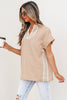 Beau Blue Crochet Lace Accent Pullover Rolled Short Sleeve Blouse