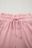 Light Pink Solid Color Loose Tee Drawstring Wide Leg Pants 2pcs Outfit