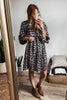 Pink Leopard Print Elasticated V Neck 3/4 Puff Sleeve Dress