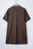 Brown Leopard Print Contrast Collar V-Neck Mini Dress
