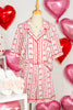 Red Cute Bow Heart Print Ribbon Decor Short 2pcs Pajama Set