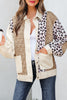 Khaki Leopard Waffle Quilted Patchwork Button Front Jacket