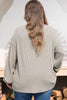 Simply Taupe Plus Size Ribbed Knit Kangaroo Pocket Henley Long Sleeve Top