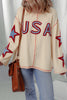 Beige USA Star Contrast Patchwork Exposed Seam Long Sleeve Top