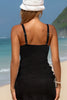 Black Ribbed Knit Crossed Detail Tank Skort 2pcs Swimsuit
