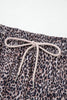 Brown Wild Leopard Print Contrast Lace Striped Detail Drawstring Pants