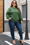 Blackish Green Loose Patchwork Crewneck Plus Size Sweatshirt