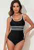 Dark Blue Contrast Trim Colorblock U Neck One Piece Swimwear