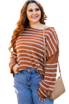 Khaki Stripe Drop Shoulder Casual Sweater