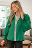 Black Puffy Flounce Sleeve Leopard Trim V Neck Blouse