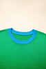 Green Contrast Trim Round Neck Short Sleeve Loose Knit Sweater