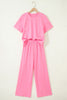Sachet Pink Solid Cover Oversize Tee Pocketed Casual Pants 2pcs Outfit