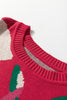 Red Floral Abstract Print Short Puff Sleeve Sweater