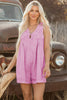 Bonbon Mineral Wash Pleated Bust V Neck Sleeveless Denim Romper