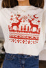 Beige Pixel Snowflake Reindeer Christmas Round Neck Casual Sweater