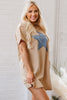 Pale Khaki Mineral Wash Stud Beaded Star Graphic Pocketed T Shirt Dress