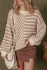 Khaki Stripe Checkerboard Drop Shoulder Balloon Sleeve Sweater