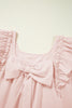 Light Pink Textured Flutter Sleeve Square Neck Bow Back Mini Dress