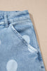 Sky Blue Polka Dot Ankle-Length Metal Button Casual Jeans