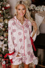 Pink Christmas Candy Contrast Trim Bow Knot Silky 2pcs Pajama Set
