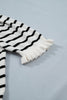 Beige Stripe Ruffle Trim Button Down Knit Short Sleeve Sweater Cardigan