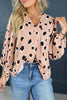 Khaki Classic Leopard V Neck Bracelet Sleeve Blouse