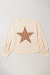 Beige Star Shape Studded Crew Neck Plus Size T Shirt