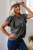 Dark Grey Layered Ruffle Short Sleeve Round Neck Top