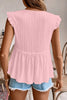 Light Pink Textured Ruffled Trim V Neck Flutter Flowy Top