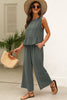 Duffel Green Solid Color Ribbed Ruffle Tank Top and Pants Set