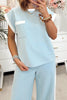 Mist Blue Contrast Trim Round Neck Pocketed Boxy Tank Top Wide Leg Pant Set