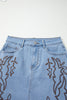 Beau Blue Western Embroidered Denim Mini Skirt