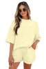 Light Pink Solid Color Exposed Seam Mock Neck Oversize Tee Casual Shorts 2pcs Outfit