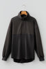 Carbon Grey Waffle Knit Patchwork Half Zipped Casual Sweatshirt