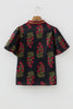 Black Floral Short Bubble Sleeve Contrast Slit Neckline Blouse