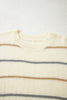 Multicolour Striped Ribbed Edge Drop Shoulder Sweater