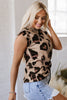 Khaki Leopard Crew Neck Cap Sleeve Casual Tee