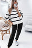 Black Stripe Drop Shoulder Pullover and Jogger Pants Set