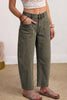 Coffee Solid Color Square Patch Pocket Ankle-length Barrel Jeans