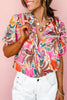Rose Tropical Vacation Vibe Printed Button Up Short Sleeve Shirt