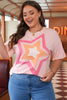 Light Pink Eyelet Lace Star Applique Plus Size T Shirt