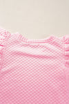 Pink Textured Ruffle Short Sleeve Pullover Top