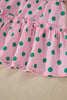 Pink V Neck Polka Dot Print Drawstring Tiered Babydoll Blouse