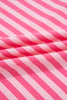 Pink Stripe Drop Shoulder Round Neck Top and Buttoned Straight Pants Two Piece Set