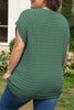 Mist Green Plus Size Solid Color Textured Knit Short Sleeve Sweater