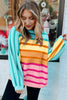 Yellow Stripe Gradient Striped Ribbed Edge Loose Sweater